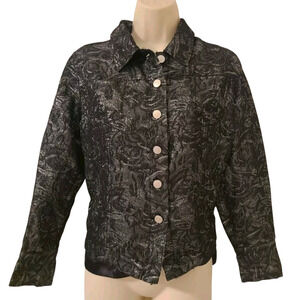 Laura Ashley Silver Metallic Lame Blazer Sz M Dressy Statement Piece